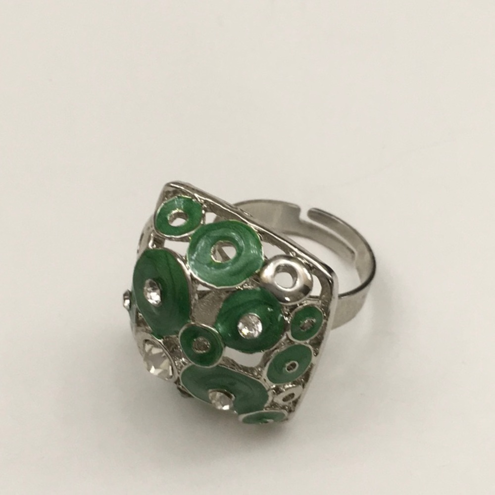 Free w purchase- Adjustable Silver color & green costume ring Used